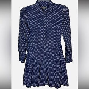 Banana Republic Navy Collared Button Down Pleated Long Sleeve Dress, Size 4